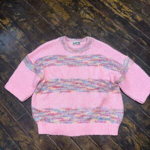 One Eleven North barbiecore striped Anthro pullover sweater